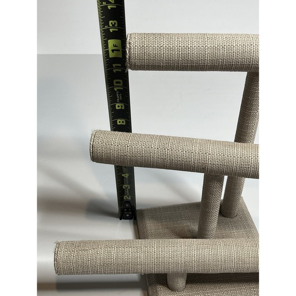 Triple Graduating T-Bar Jewelry Necklace Display Stand Beige Linen & Burlap - Picture 6 of 6
